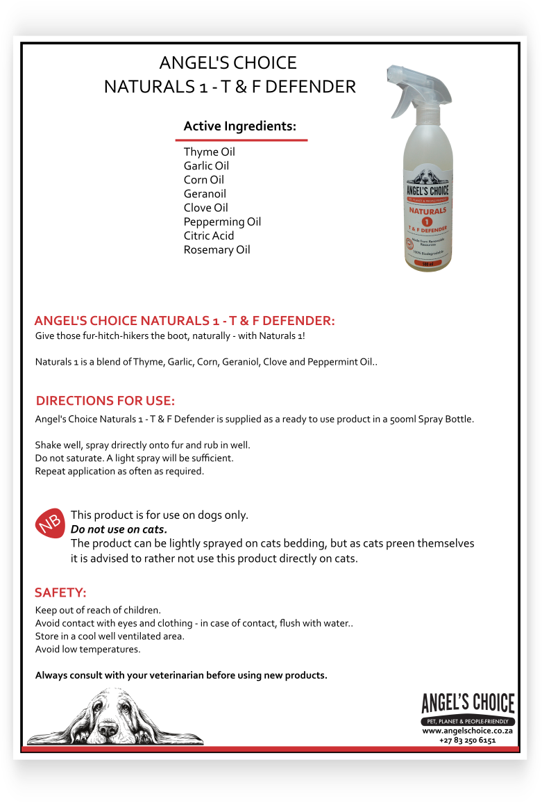 Angel's Choice Naturals 1 (Previously Tick & Flea Spray for Dogs) - 500ml & 5L